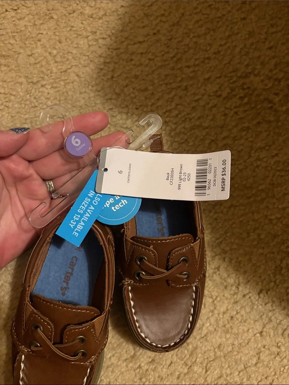Carter's Toddler Boys' Brown Leather Moccasin Boat Shoes NWT SZ 6
